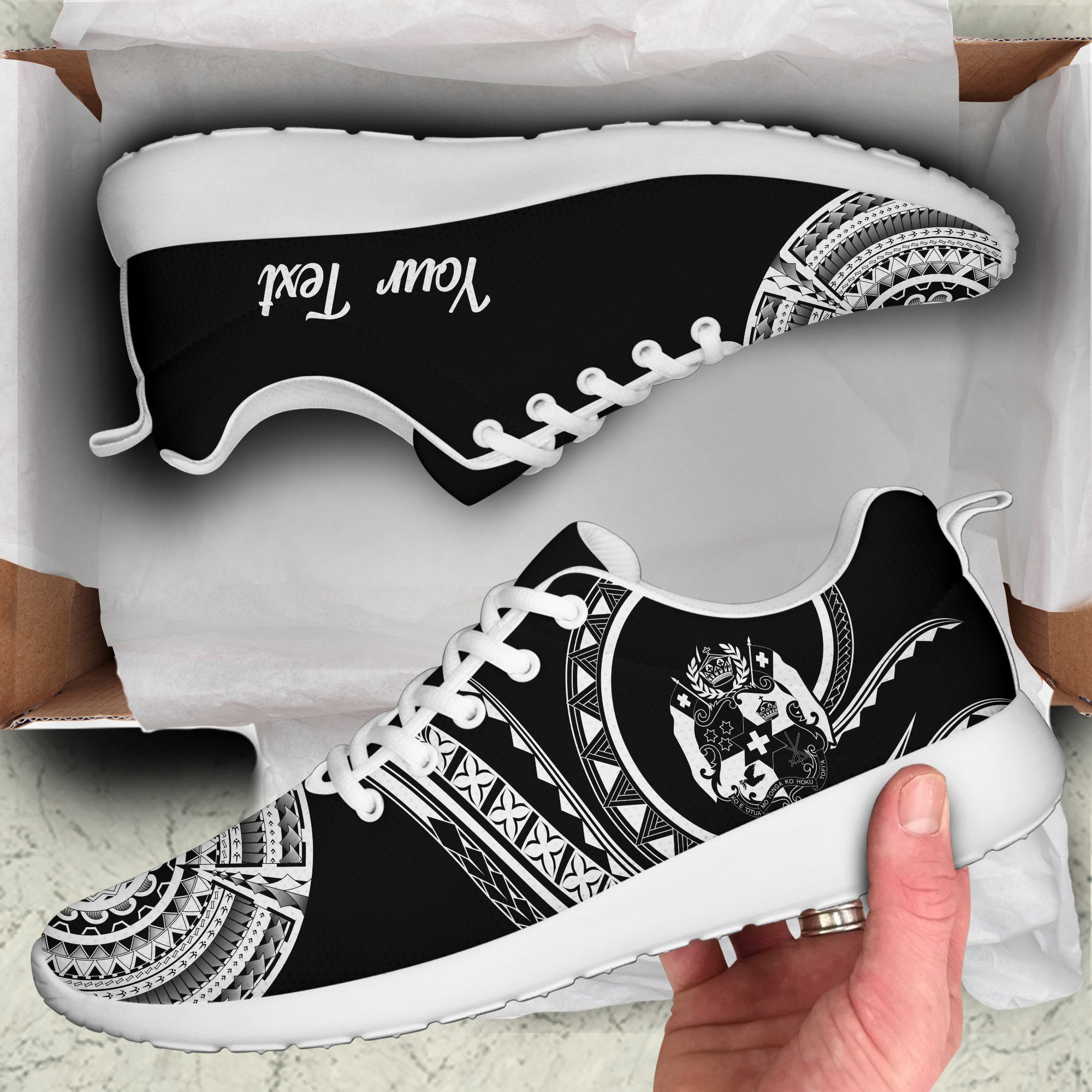(TOKO OFA) Tonga Polynesian Sneakers - Tonga Waves Black LT13 White - Polynesian Pride