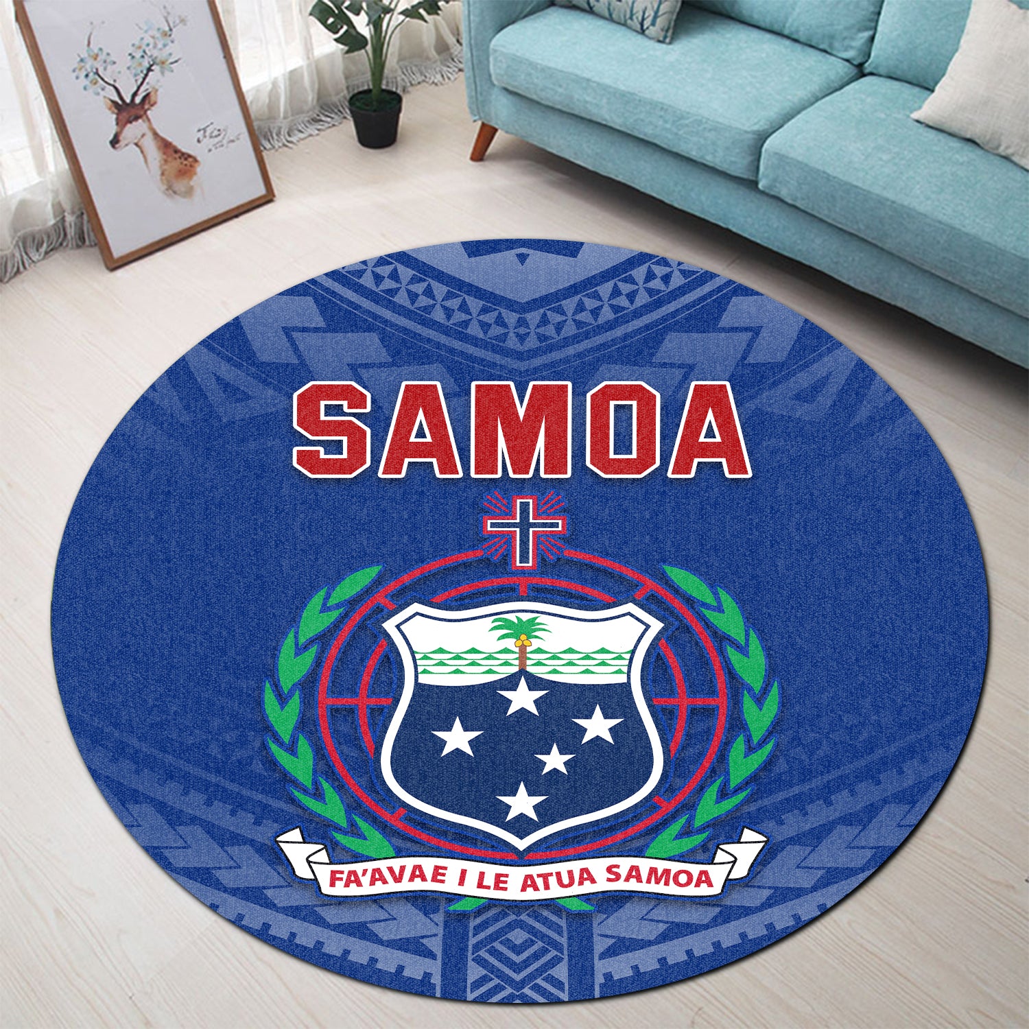 Samoa Round Carpet Simple Polynesian Version 02 LT13 Round Carpet Blue - Polynesian Pride
