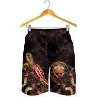 Federated States of Micronesia Polynesian Men's Shorts - Turtle With Blooming Hibiscus Gold - Polynesian Pride