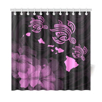 Hawaii Hibiscus Map Polynesian Ancient Pink Turtle Shower Curtain - Polynesian Pride