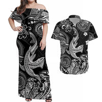 Hawaii Angry Shark Polynesian Matching Dress and Hawaiian Shirt Matching Couples Outfit Unique Style Black LT8 Black - Polynesian Pride