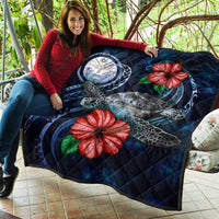 Marshall Islands Polynesian Premium Quilt - Blue Turtle Hibiscus - Polynesian Pride