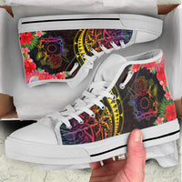 Cook Islands High Top Shoes - Tropical Hippie Style Unisex White - Polynesian Pride