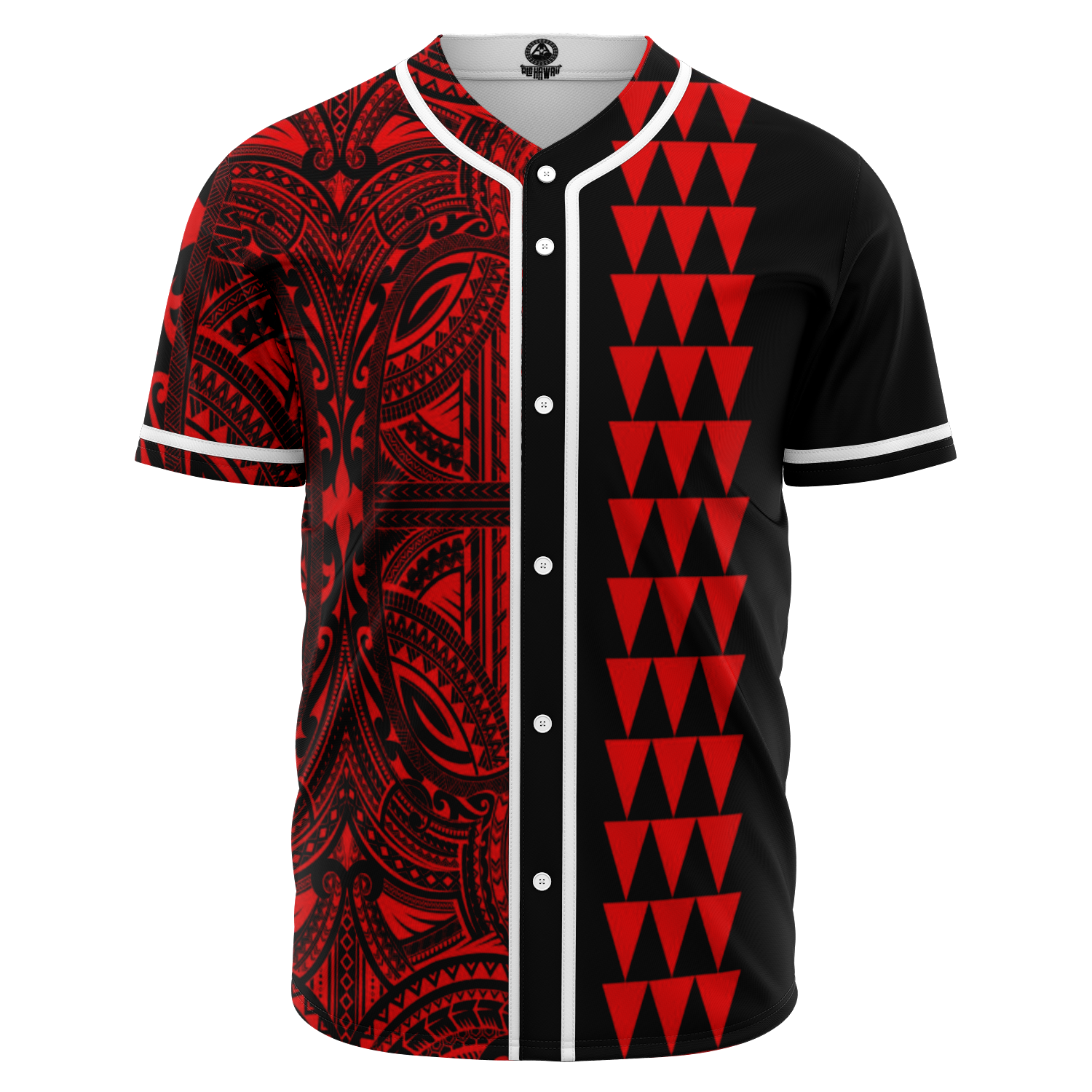 Hawaii Polynesian Kakau Baseball Jersey V.4 - Freestyle - Red Red - Polynesian Pride