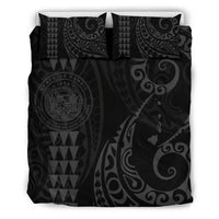 Hawaiian Map Coat Of Arms Flag Polynesian Bedding Set Grey Grey - Polynesian Pride