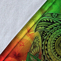 American Samoa Polynesian Premium Blanket - Manta Ray Tropical Flowers (Green) - Polynesian Pride