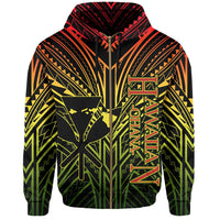 Hawaii Hoodie Reggae Kanaka Maoli Allover Zip Hoodie - Polynesian Pride