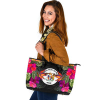 Niue Large Leather Tote - Polynesian Hibiscus Pattern - Polynesian Pride