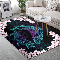 Hawaiian Plumeria Shark And Turtle Area Rug - Black - Zelda Style - AH - Polynesian Pride