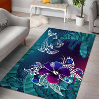 Hawaii Dophin Flowers And Palms Retro Area Rug - AH - Polynesian Pride