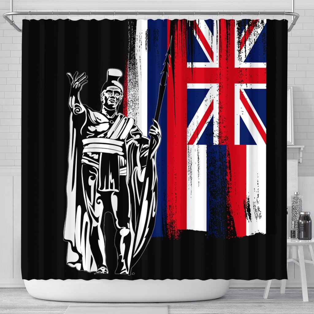 Hawaiian - Hawaii King Flag Shower Curtain - AH 177 x 172 (cm) Black - Polynesian Pride