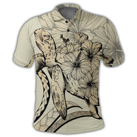 Hawaiian Hawaii Turtle Hibiscus Polynesian Vintage Polo Shirt Beige - Polynesian Pride