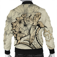 Hawaiian - Hawaii Turtle Hibiscus Polynesian Vintage Bomber Jacket - Beige - AH - Polynesian Pride