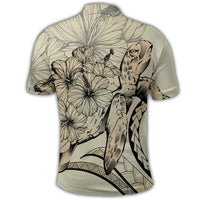 Hawaiian Hawaii Turtle Hibiscus Polynesian Vintage Polo Shirt Beige - Polynesian Pride