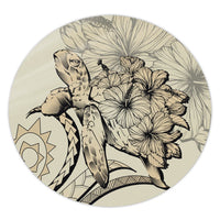 Hawaiian - Hawaii Turtle Hibiscus Polynesian Vintage Round Carpet - Beige - AH Round Carpet Luxurious Plush - Polynesian Pride