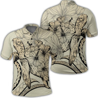 Hawaiian Hawaii Turtle Hibiscus Polynesian Vintage Polo Shirt Beige Unisex Black - Polynesian Pride