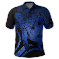 Hawaiian Hawaii Turtle Hibiscus Polynesian Vintage Polo Shirt Blue - Polynesian Pride