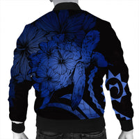 Hawaiian - Hawaii Turtle Hibiscus Polynesian Vintage Bomber Jacket - Blue - AH - Polynesian Pride
