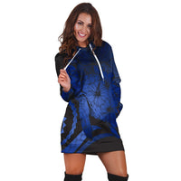 Hawaiian - Hawaii Turtle Hibiscus Polynesian Vintage Hoodie Dress - Blue - AH - Polynesian Pride