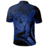 Hawaiian Hawaii Turtle Hibiscus Polynesian Vintage Polo Shirt Blue - Polynesian Pride