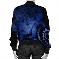 Hawaiian - Hawaii Turtle Hibiscus Polynesian Vintage Bomber Jacket - Blue - AH - Polynesian Pride