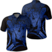 Hawaiian Hawaii Turtle Hibiscus Polynesian Vintage Polo Shirt Blue Unisex Black - Polynesian Pride