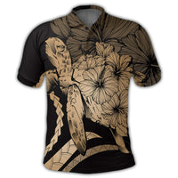 Hawaiian Hawaii Turtle Hibiscus Polynesian Vintage Polo Shirt Gold - Polynesian Pride