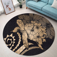 Hawaiian - Hawaii Turtle Hibiscus Polynesian Vintage Round Carpet - Gold - AH - Polynesian Pride