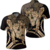 Hawaiian Hawaii Turtle Hibiscus Polynesian Vintage Polo Shirt Gold Unisex Black - Polynesian Pride
