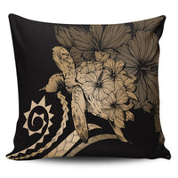 Hawaiian - Hawaii Turtle Hibiscus Polynesian Vintage Pillow Covers - Gold - AH Pillow Covers Black - Polynesian Pride