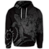 Hawaiian Hoodie Hawaiian Turtle Hibiscus Polynesian Vintage Hoodie Gray - Polynesian Pride
