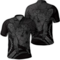 Hawaiian Hawaii Turtle Hibiscus Polynesian Vintage Polo Shirt Gray Unisex Black - Polynesian Pride