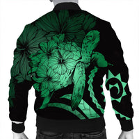Hawaiian - Hawaii Turtle Hibiscus Polynesian Vintage Bomber Jacket - Green - AH - Polynesian Pride