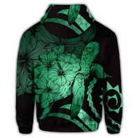 Hawaiian Hawaii Turtle Hibiscus Polynesian Vintage Zip Hoodie Green - Polynesian Pride