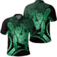 Hawaiian Hawaii Turtle Hibiscus Polynesian Vintage Polo Shirt Green Unisex Black - Polynesian Pride