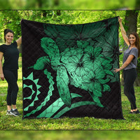 Hawaiian - Hawaii Turtle Hibiscus Polynesian Vintage Premium Quilts - Green - AH Black - Polynesian Pride