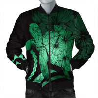 Hawaiian - Hawaii Turtle Hibiscus Polynesian Vintage Bomber Jacket - Green - AH Black Unisex - Polynesian Pride