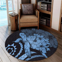 Hawaiian - Hawaii Turtle Hibiscus Polynesian Vintage Round Carpet - Pastel Blue - AH - Polynesian Pride