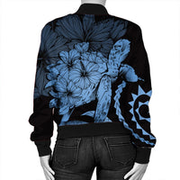 Hawaiian - Hawaii Turtle Hibiscus Polynesian Vintage Bomber Jacket - Pastel Blue - AH - Polynesian Pride