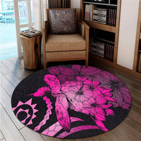 Hawaiian - Hawaii Turtle Hibiscus Polynesian Vintage Round Carpet - Pink - AH - Polynesian Pride
