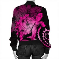 Hawaiian - Hawaii Turtle Hibiscus Polynesian Vintage Bomber Jacket - Pink - AH - Polynesian Pride
