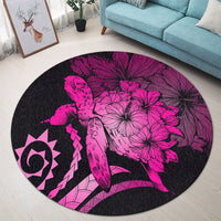 Hawaiian - Hawaii Turtle Hibiscus Polynesian Vintage Round Carpet - Pink - AH - Polynesian Pride