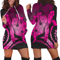 Hawaiian - Hawaii Turtle Hibiscus Polynesian Vintage Hoodie Dress - Pink - AH Black - Polynesian Pride