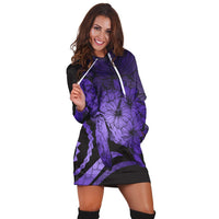 Hawaiian - Hawaii Turtle Hibiscus Polynesian Vintage Hoodie Dress - Purple - AH - Polynesian Pride
