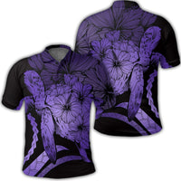 Hawaiian Hawaii Turtle Hibiscus Polynesian Vintage Polo Shirt Purple Unisex Black - Polynesian Pride