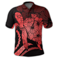 Hawaiian Hawaii Turtle Hibiscus Polynesian Vintage Polo Shirt Red - Polynesian Pride