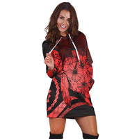 Hawaiian - Hawaii Turtle Hibiscus Polynesian Vintage Hoodie Dress - Red - AH - Polynesian Pride