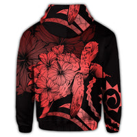 Hawaiian Hawaii Turtle Hibiscus Polynesian Vintage Zip Hoodie Red - Polynesian Pride