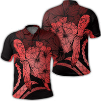 Hawaiian Hawaii Turtle Hibiscus Polynesian Vintage Polo Shirt Red Unisex Black - Polynesian Pride