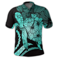 Hawaiian Hawaii Turtle Hibiscus Polynesian Vintage Polo Shirt Turquoise - Polynesian Pride